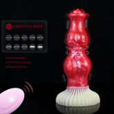 Damon Knotted Dog Vibrator, rot mit geriffelter weißer Basis und keulenförmigem Ende