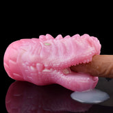 Glamour Dragon rosa Drachen-Maske mit geöffnetem Maul und grünen Augen
