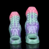 Octopus-themed cock sleeve sheath with iridescent pink, green and purple body texture