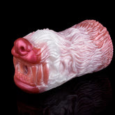Wolf-muzzle furry fantasy masturbator with open mouth and teeth detail