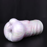 Fantasy male masturbator worm-style, pale white with pastel swirls, curved shape
