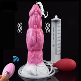 Pink translucent silicone vibrator, standing shape, non-luminous finish, with cord and cup base.