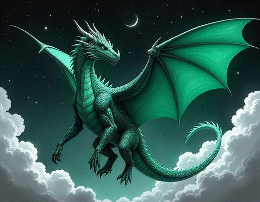 A green flying fantasy dragon