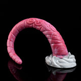 Pink octopus tentacle butt plug with white base, curled shape and textured surface