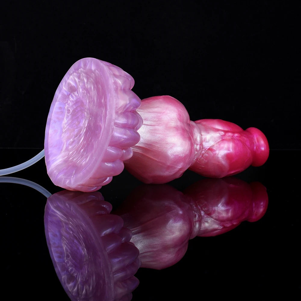 Hund-Dildo-Rückseite in pink-lila, breiter Ring und zwei Schlauchschlaufen