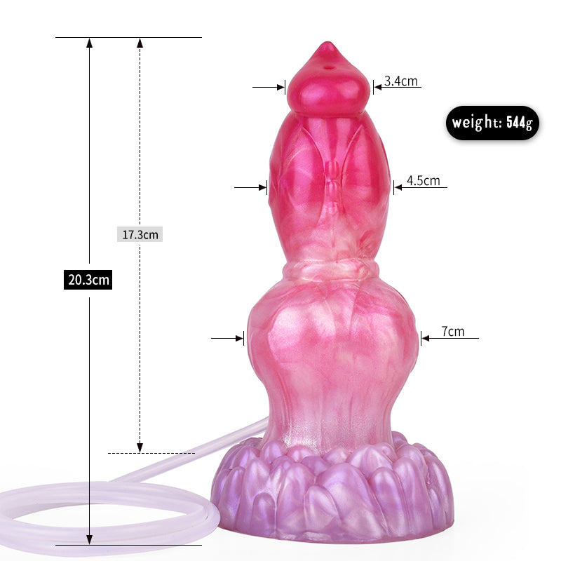 Maßskizze vom Hund-Dildo mit cm-Angaben und Gewicht 544 g
