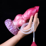 Hund-Dildo in rosa Tönen, knotenförmiger Ring, transparente Schlauchschlaufen