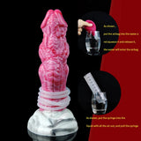 Aufrechter Drachen-Dildo mit rosafarbenem Relief, Saugbasis, Schlauch und Pumpen-Set