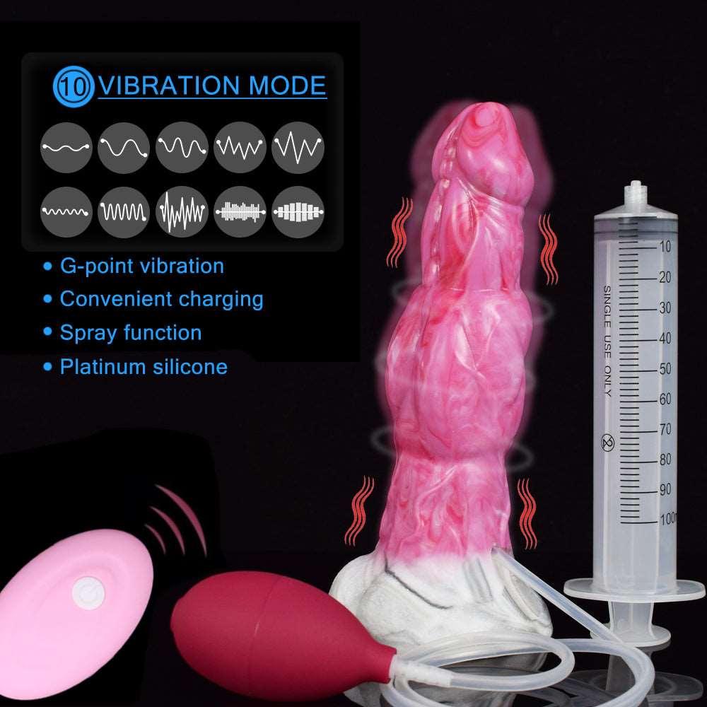 Pink translucent silicone vibrator with remote-style pendant and visible button/charging design.