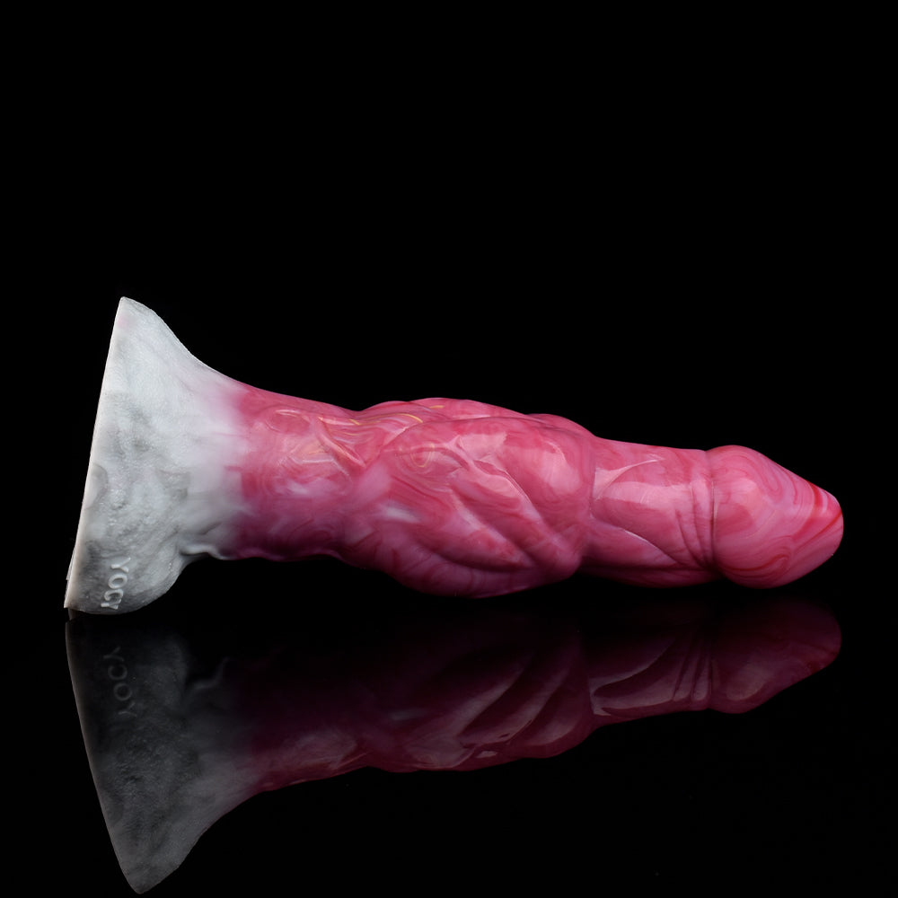 Pink translucent monster vibrator angled view with huge knot and white base