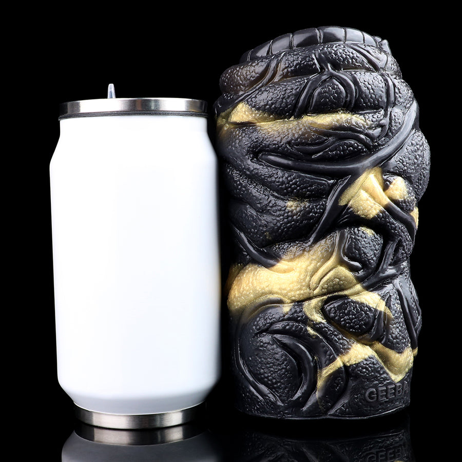 Dual-hole vibrating animal-style masturbator with silver ring and white insert sleeve