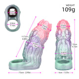 Abyssal Tendril cock sleeve size diagram with ring opening and overall measurements
