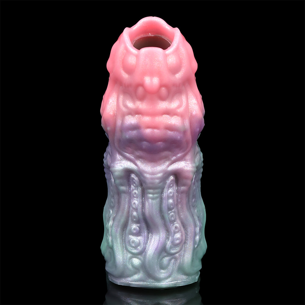 Cock sleeve front view with open ring opening and embossed ridges on pastel colors