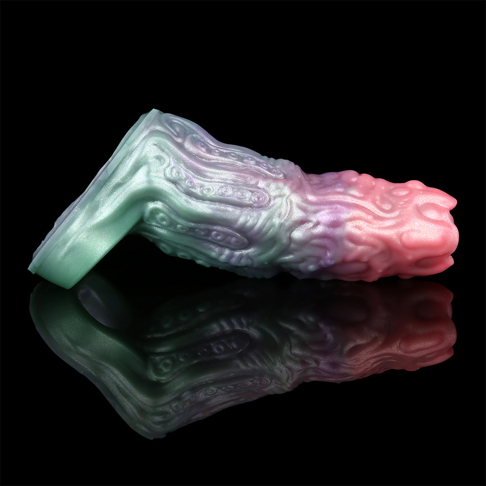 Abyssal Tendril cock sleeve, side view with curved shape and patterned texture