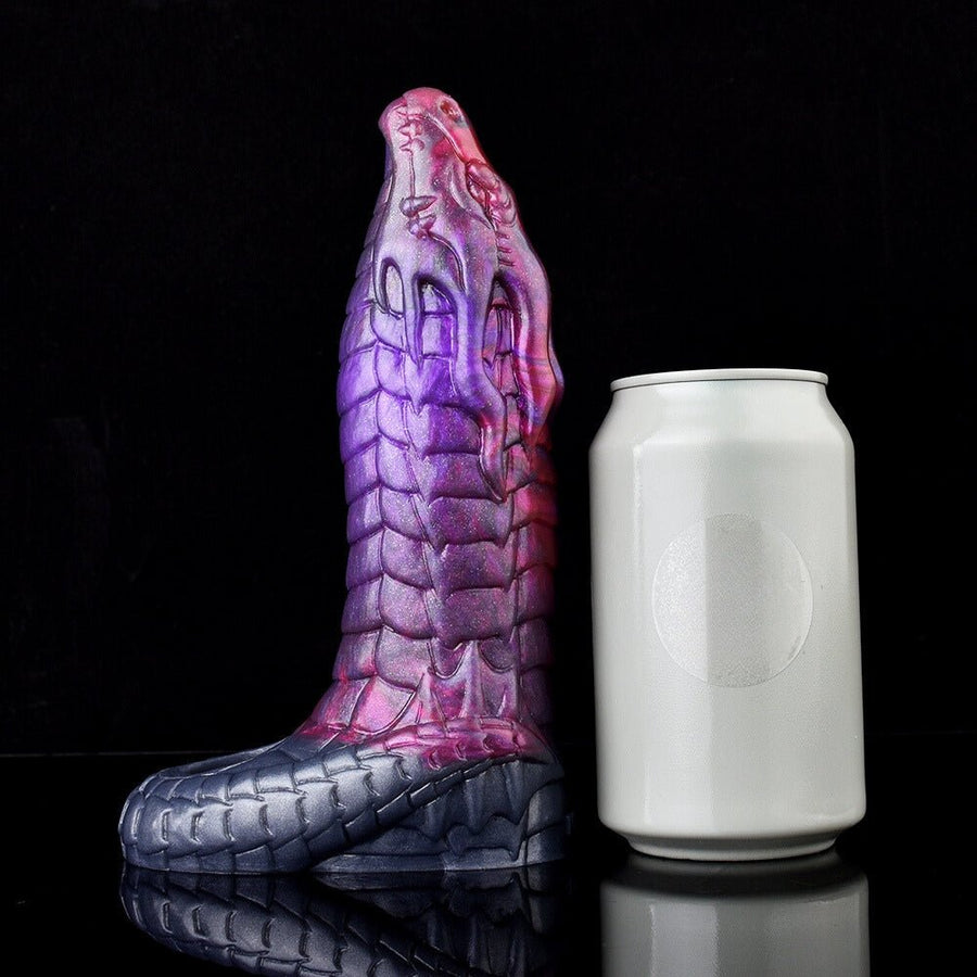 Dragon-scale novelty sleeve, purple and pink body with blue textured base.