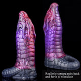 Two angles of purple-and-navy dragon sheath sleeve with detailed scale texture