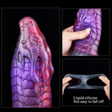Close-up and flexible silicone dragon sheath sleeve with purple scale pattern