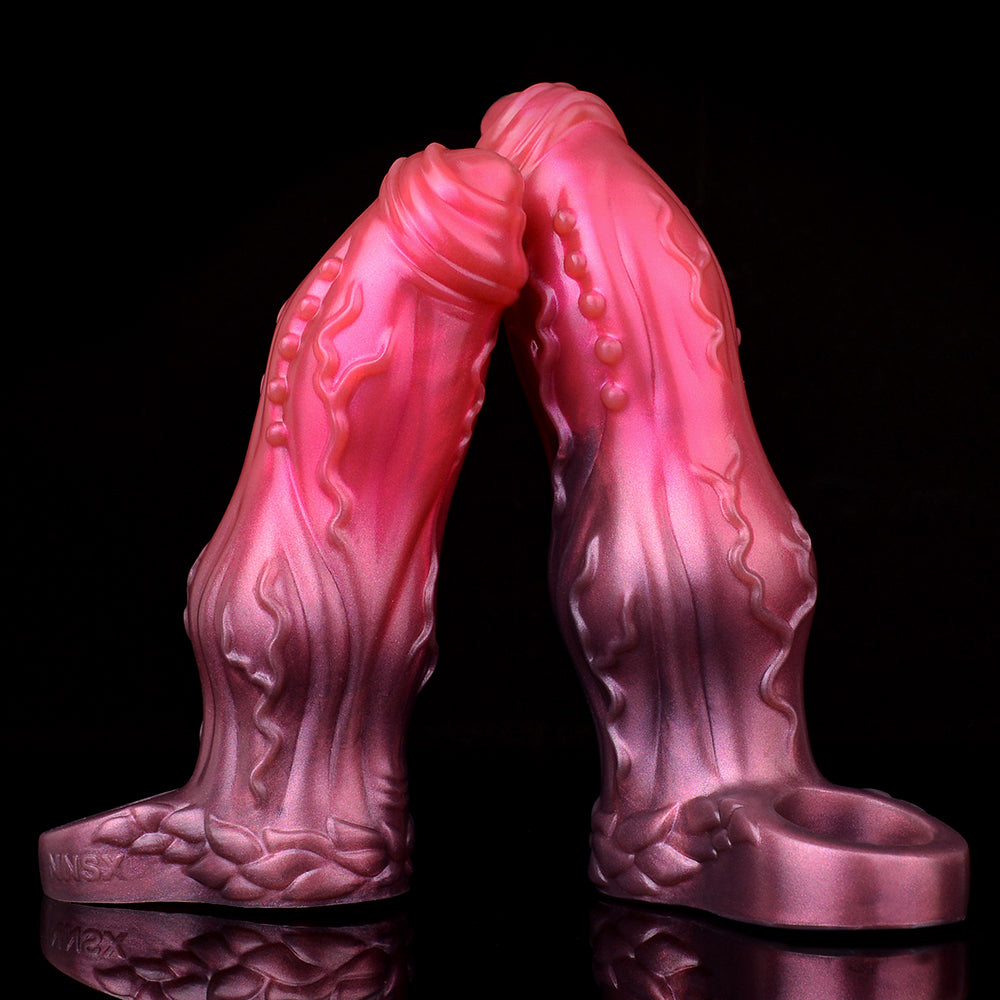 Pink ribbed canine sheath, rear view of both sleeves with textured base