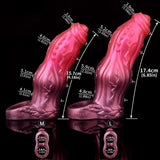 Size chart for pink ribbed canine sheath: M and L with dimensions