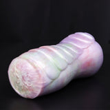 Aelar dragon male masturbator, side/end view with pastel swirl finish and ridges