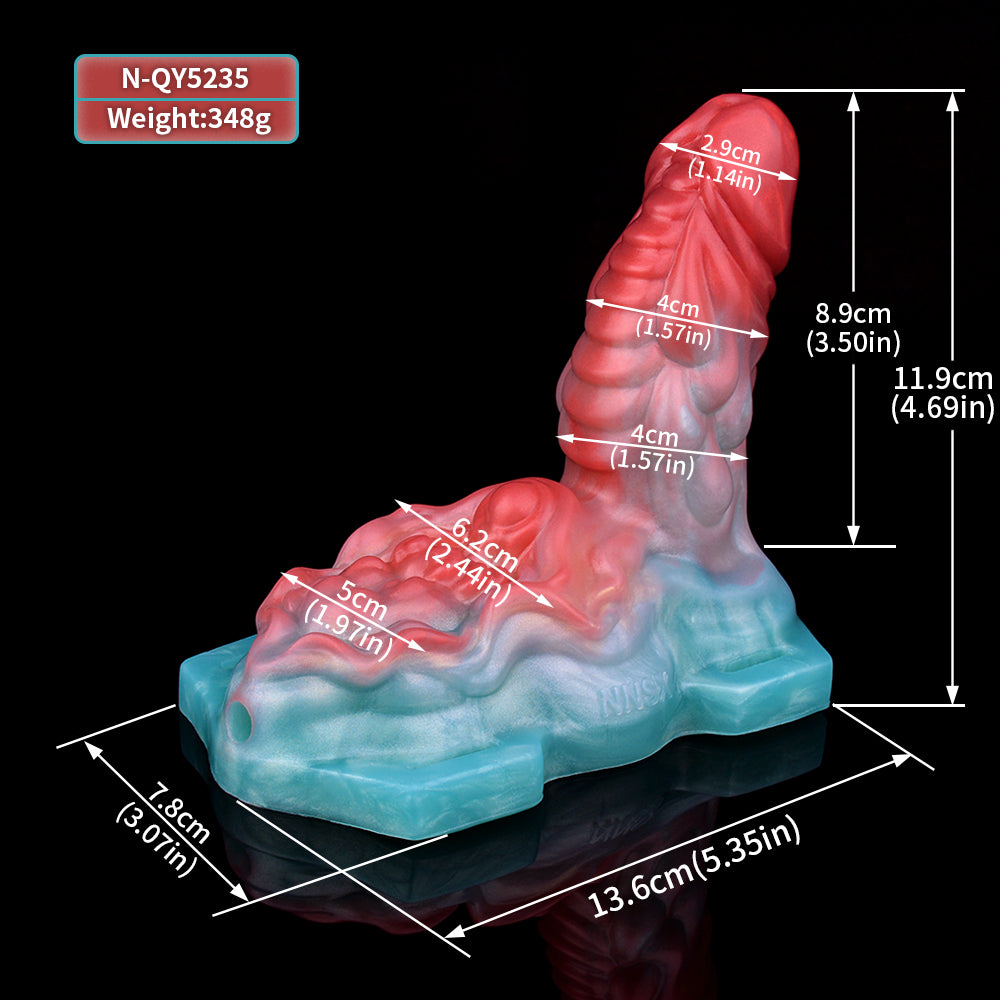 Aida humping dragon vibrating toy with size diagram, red and blue base