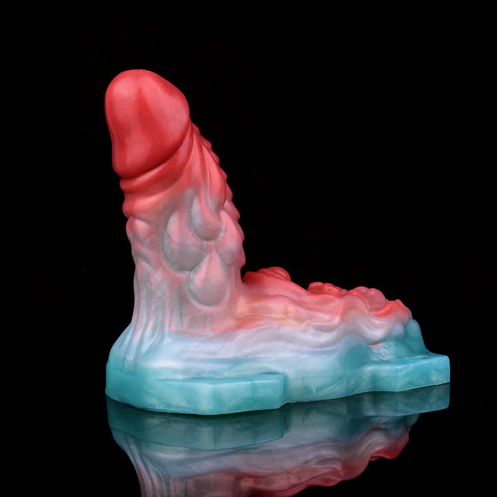 Aida humping dragon vibrating toy, rear angle view with red head and blue base