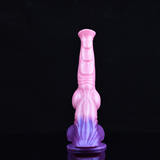 Giant horse dildo with huge knot, pink-purple marbled design