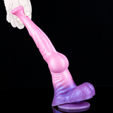 Rosa Dildo mit violettem Knoten, Blick auf den Hals und die breite Basis