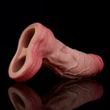 Realistic pink cock sleeve, flared hollow opening with textured midsection