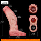 Realistic pink cock sleeve, front and side size views with inner opening