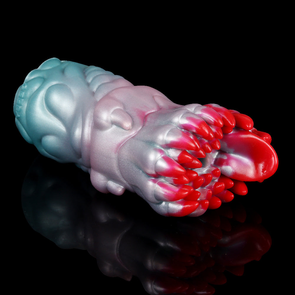 Alien Flower Fleshlight frontal: blauer Schaft, silbrige Mitte, rote Tentakel