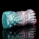 Alien Flower Fleshlight in Seitenansicht: blauer Schaft, silbrige Rippen, rote Spitze