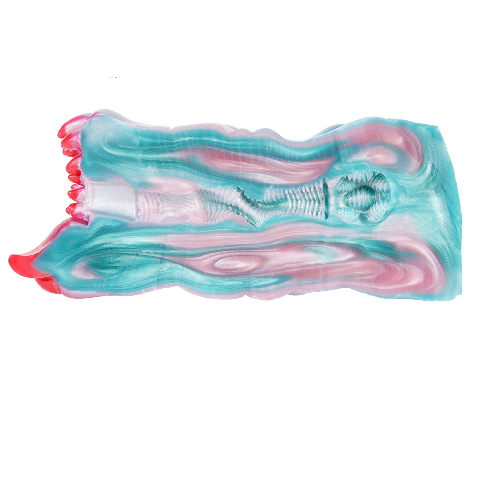 Alien Flower Monster Masturbator, blau-rosa, seitliche Ansicht mit geripptem Innenbereich