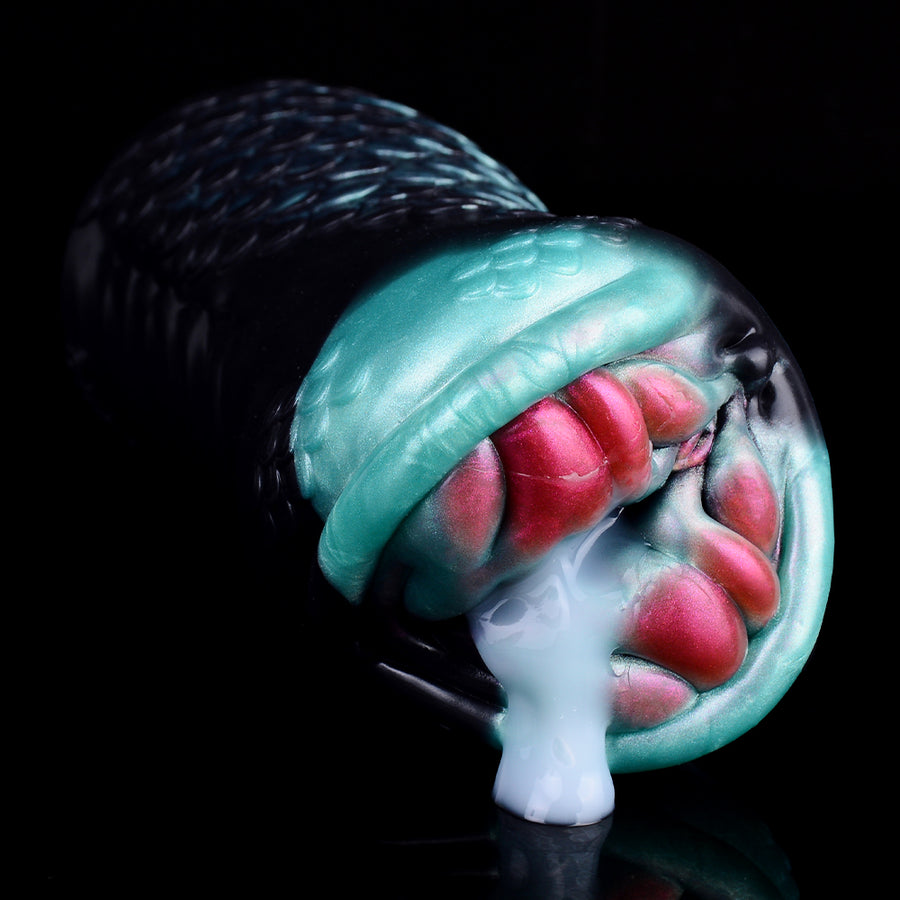 Alien snake creature Fleshlight, angled view of teal cavity with pink ridge details
