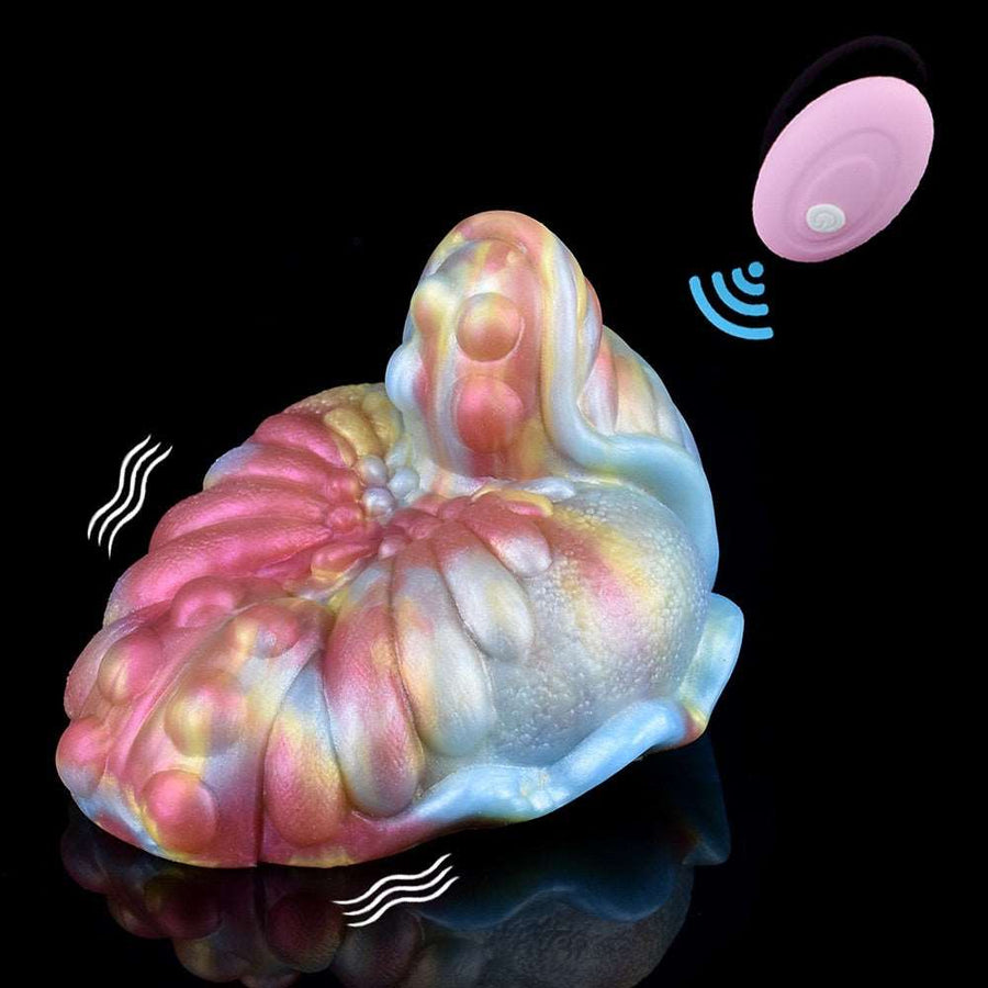 Iridescent pink-and-blue adult vibrating massager toy with textured heart-like design