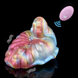 Vibrating grinder G-spot toy with iridescent petals and round purple controller
