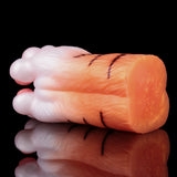 Tiger paw pocket fleshlight angled view; orange end and black stripe band