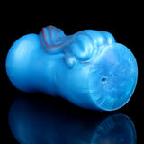 Side view of blue fantasy masturbator with molded curves and swirl texture