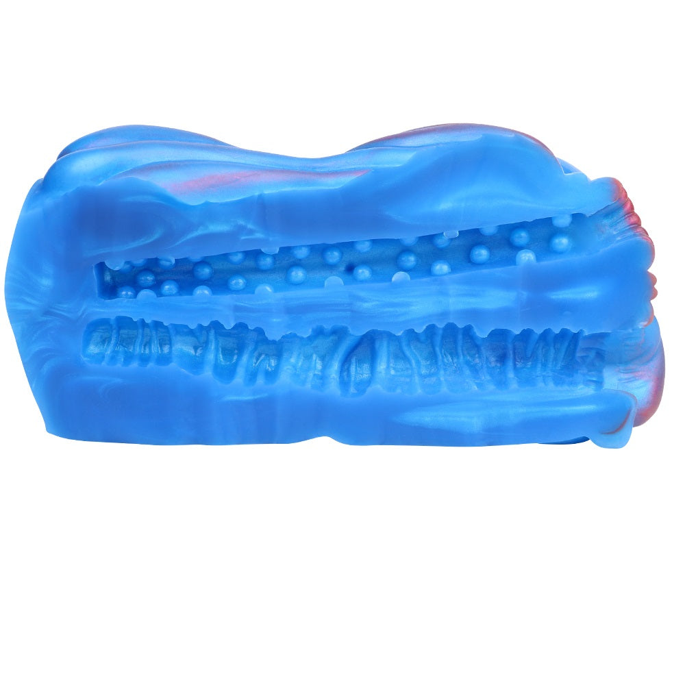 Blue interior channel with raised bumps and ridged texture