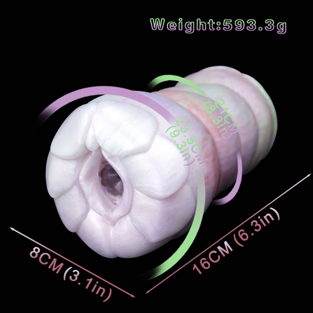 FTM dragon stroker sleeve, pastel white; size markings 16cm and 8cm visible