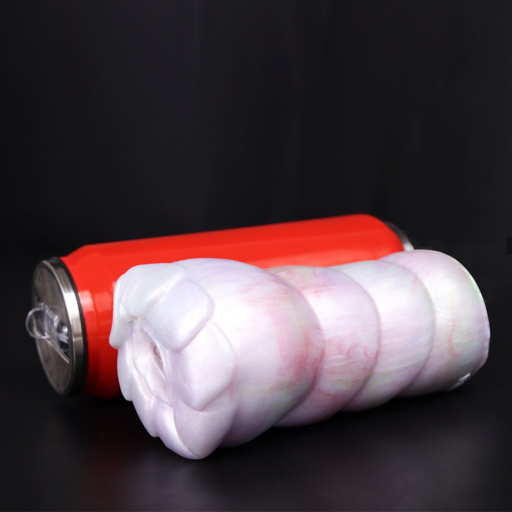 Red-based FTM dragon stroker, white pastel sleeve with molded curves