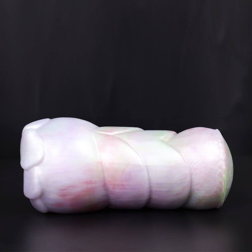 FTM dragon stroker sleeve, white with pastel marbling and smooth outer contour