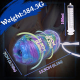 Fantasy Masturbator in blau-lila-grüner Optik mit Größenangaben am Modell