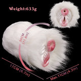 White furry dual-hole masturbator; 30cm length, 63g weight