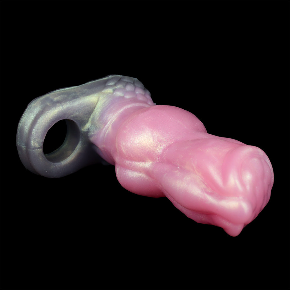 Knot sheath & sleeve, pink body with hollow ring, silver-gray knot