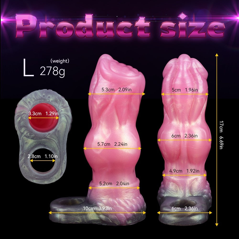 Size chart for knot sheath & sleeve, L 278g, pink and silver-gray dimensions shown