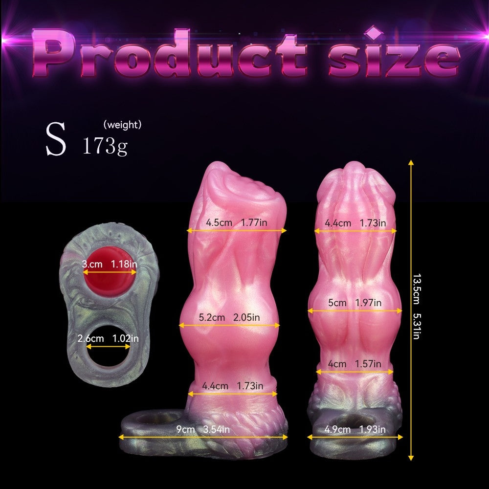 Size chart for knot sheath & sleeve, S 173g, pink and silver-gray dimensions shown