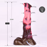 Arion dildo from below: black underside and pink marbled tip, textured base