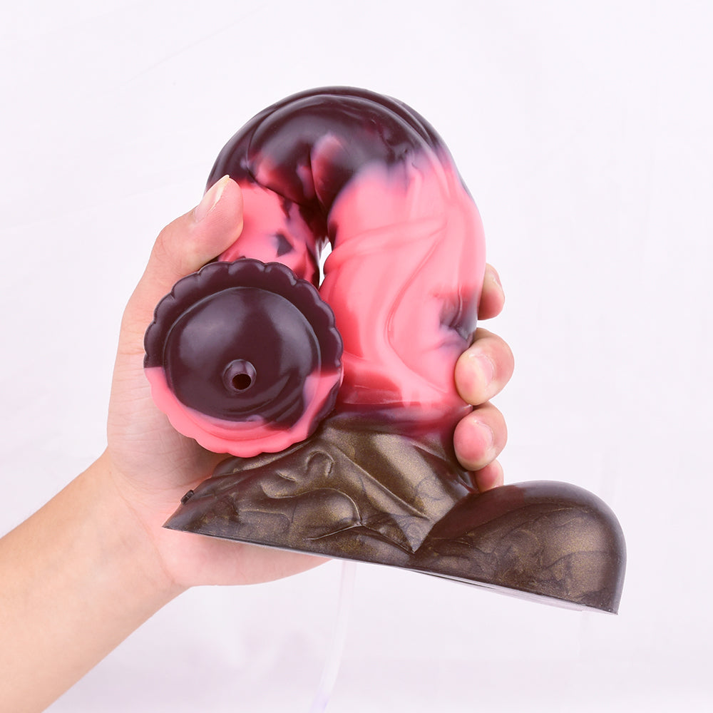 Arion dildo size diagram: 25.5cm height, 750g weight, marbled body