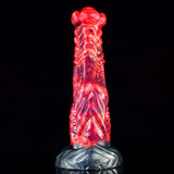 Full length Arthur curve dildo with red marbled shaft and dark metallic base
